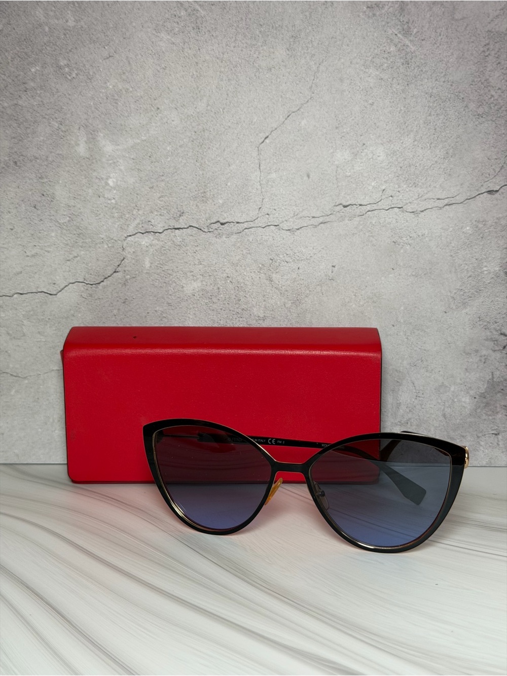 Fendi Black Cat-Eye Sunglasses with Red Case